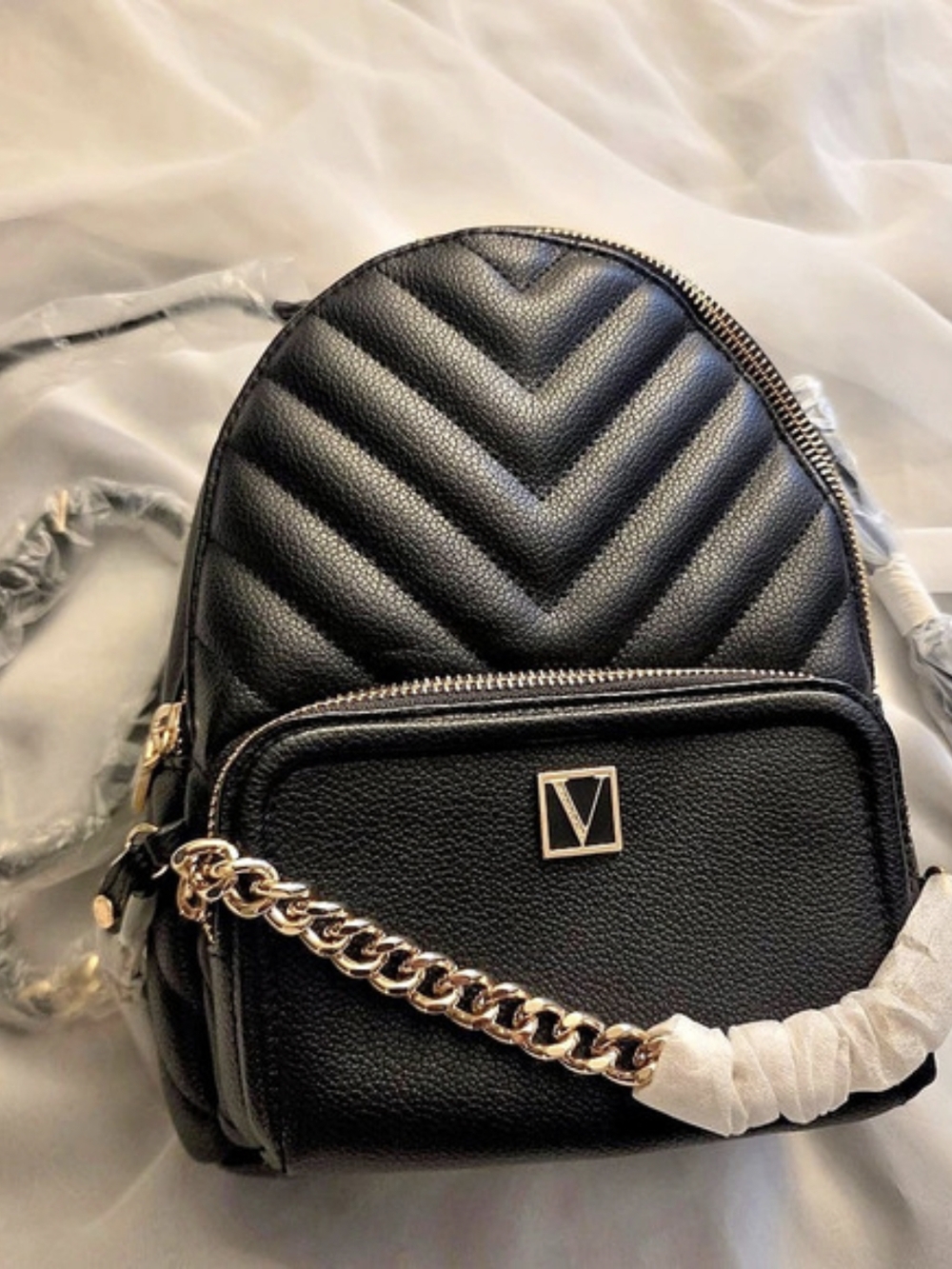 Victoria's Secret V-Quilt Small City Backpack Black| NEW